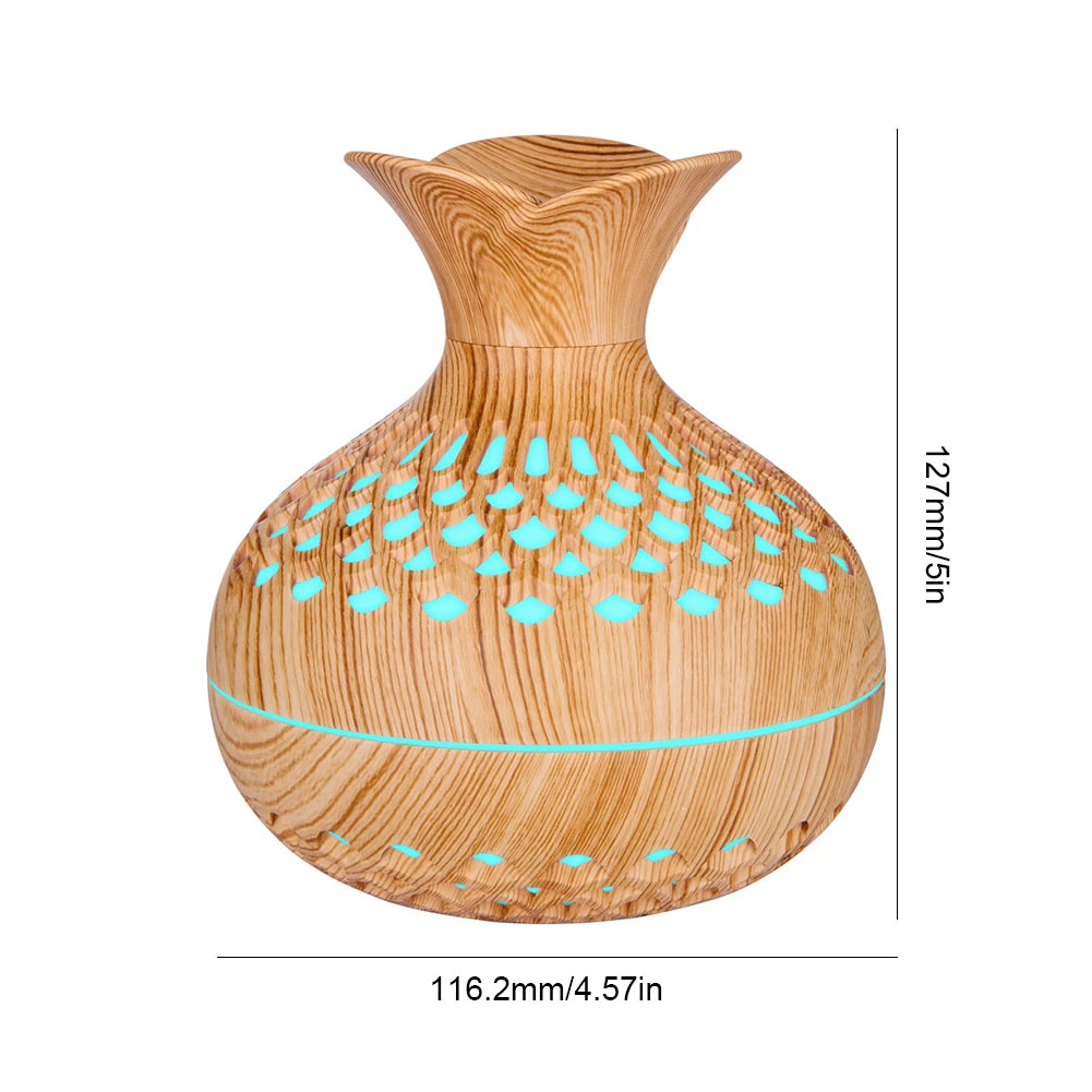 300ML Wood Grain Humidifier with Colorful Night Light USB