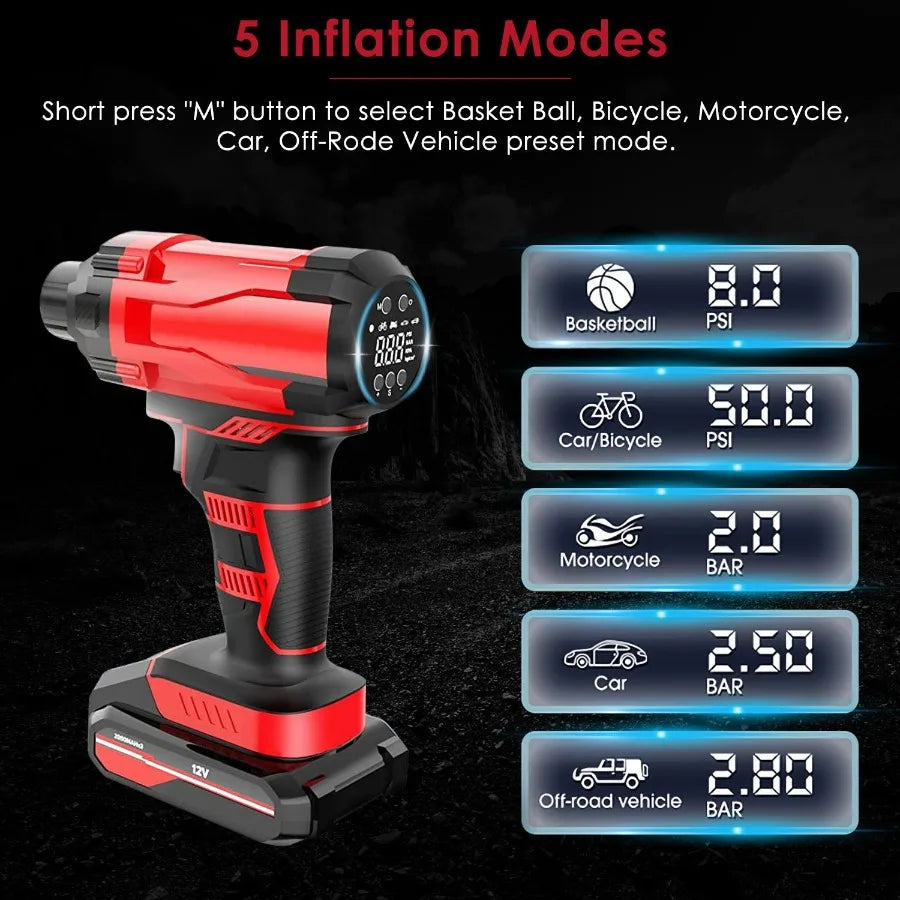 Cordless Car Tire Pump 150 PSI 12V Rechargeable LED Light