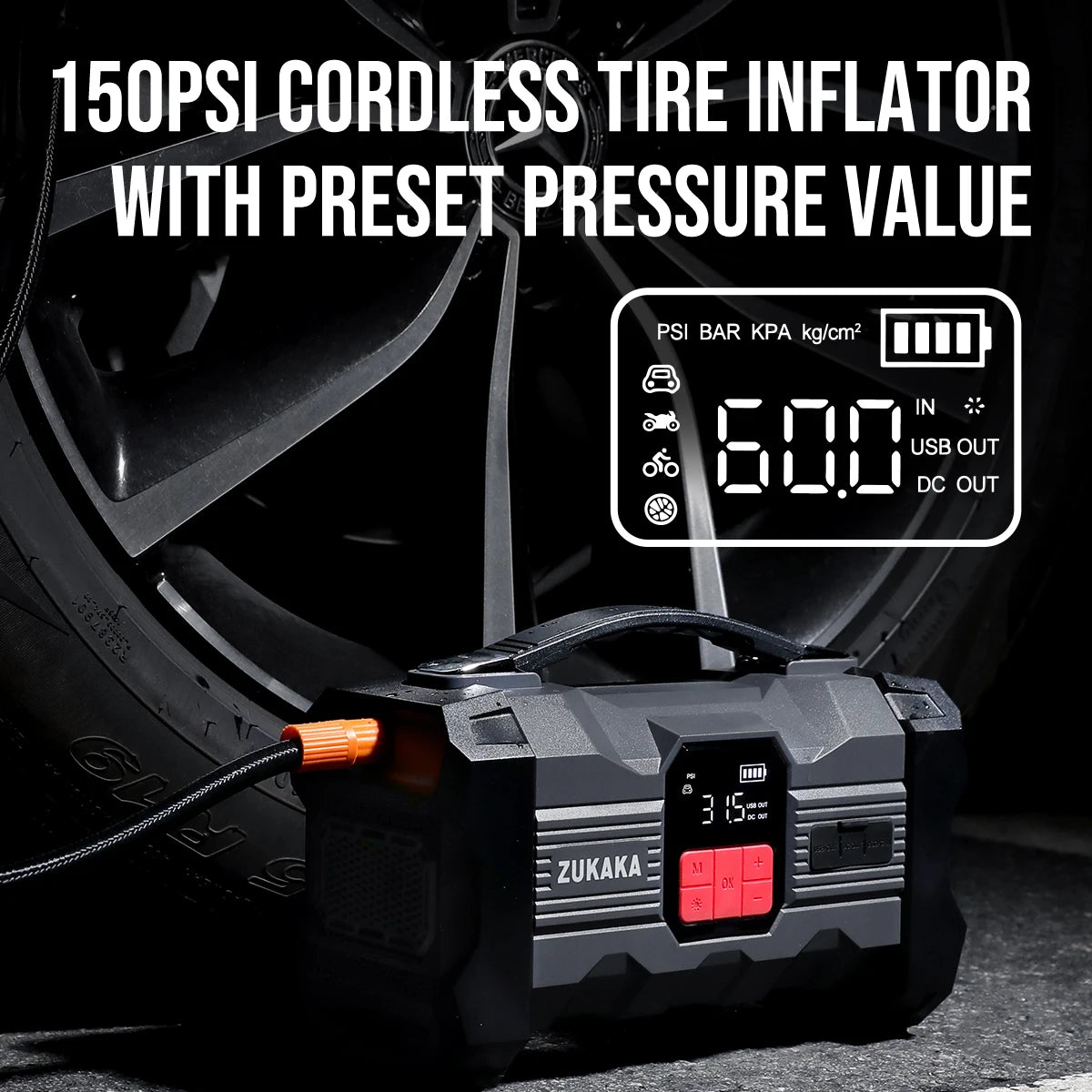 Car Jump Starter With 150 Psi Air Compressor 26800mAh 4000A