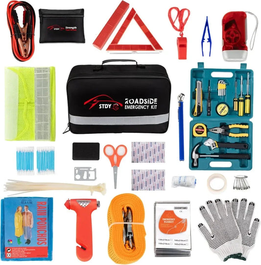 Car Roadside Emergency Kit With Jumper Cables And Tow Rope
