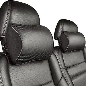 Genuine Leather Car Headrest Pillow Memory Foam Cushion 2