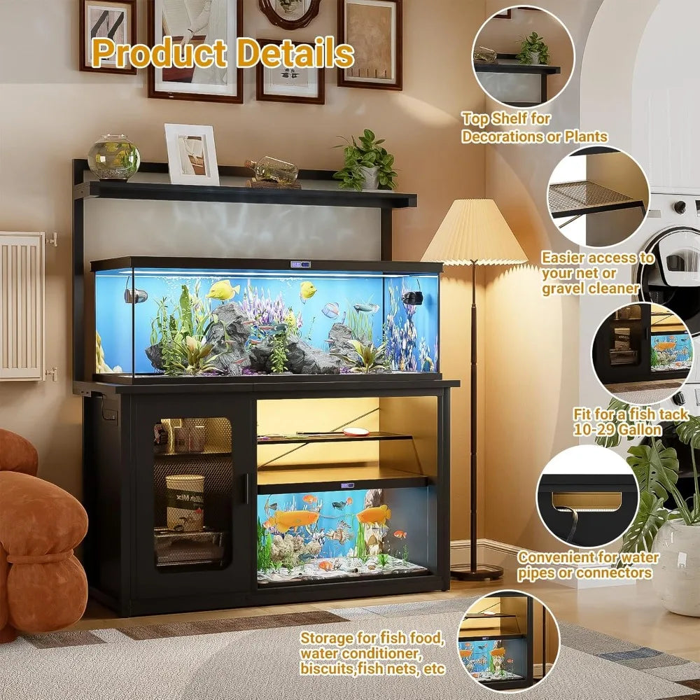 55 To 75 Gallon Fish Tank Stand With Power Outlets Light