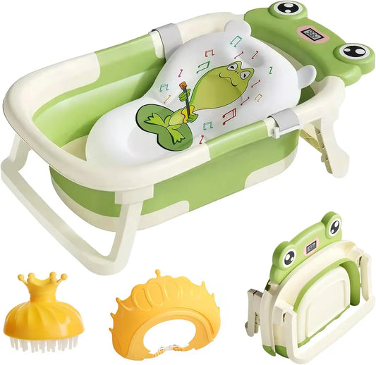Foldable Baby Bath Tub with Cushion and Thermometer Set