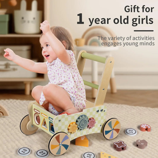 Wooden Baby Push Walker Kids Play Kitchen Activity Center