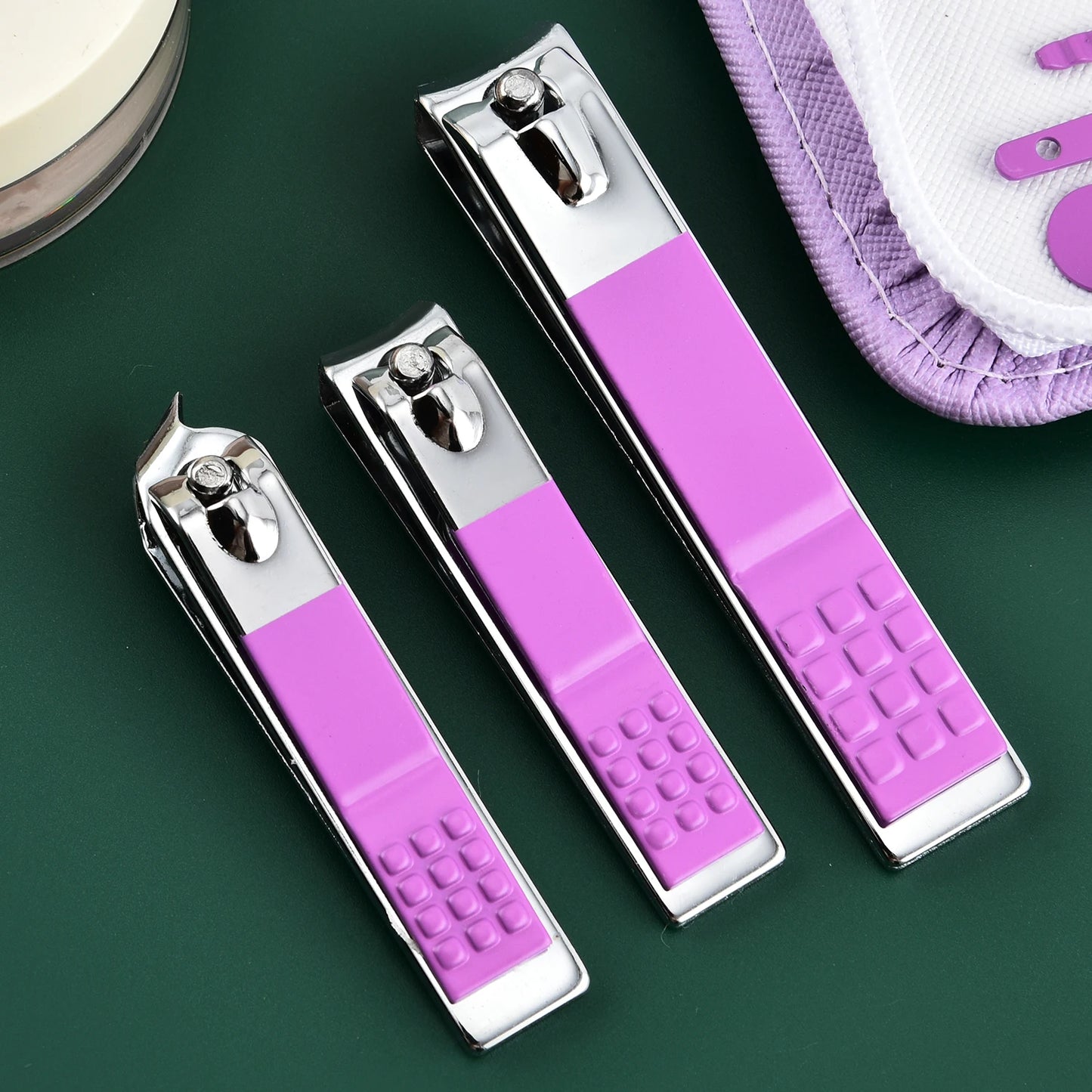 Purple Manicure Set Travel Kit Pink Case Stainless Steel