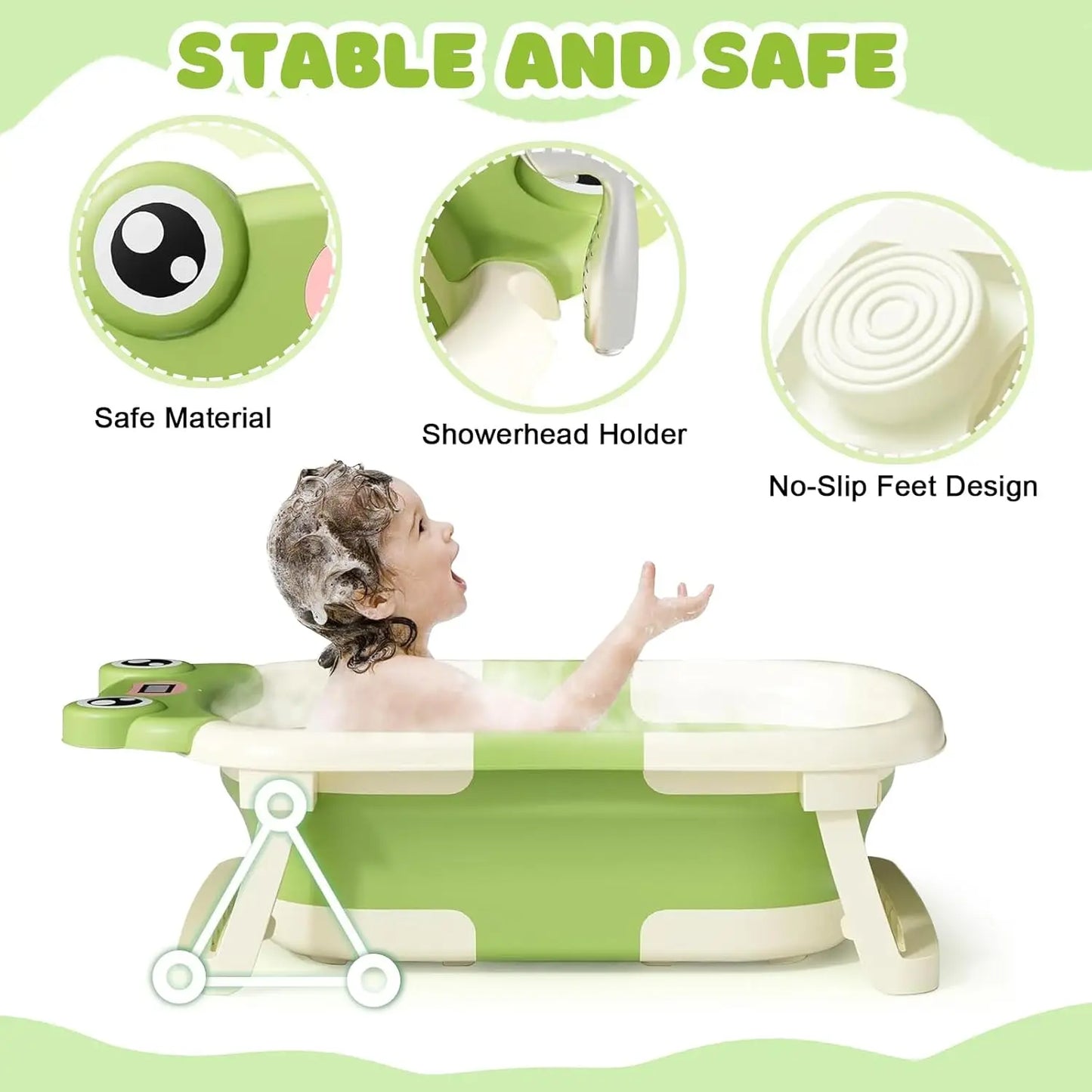 Foldable Baby Bath Tub with Cushion and Thermometer Set