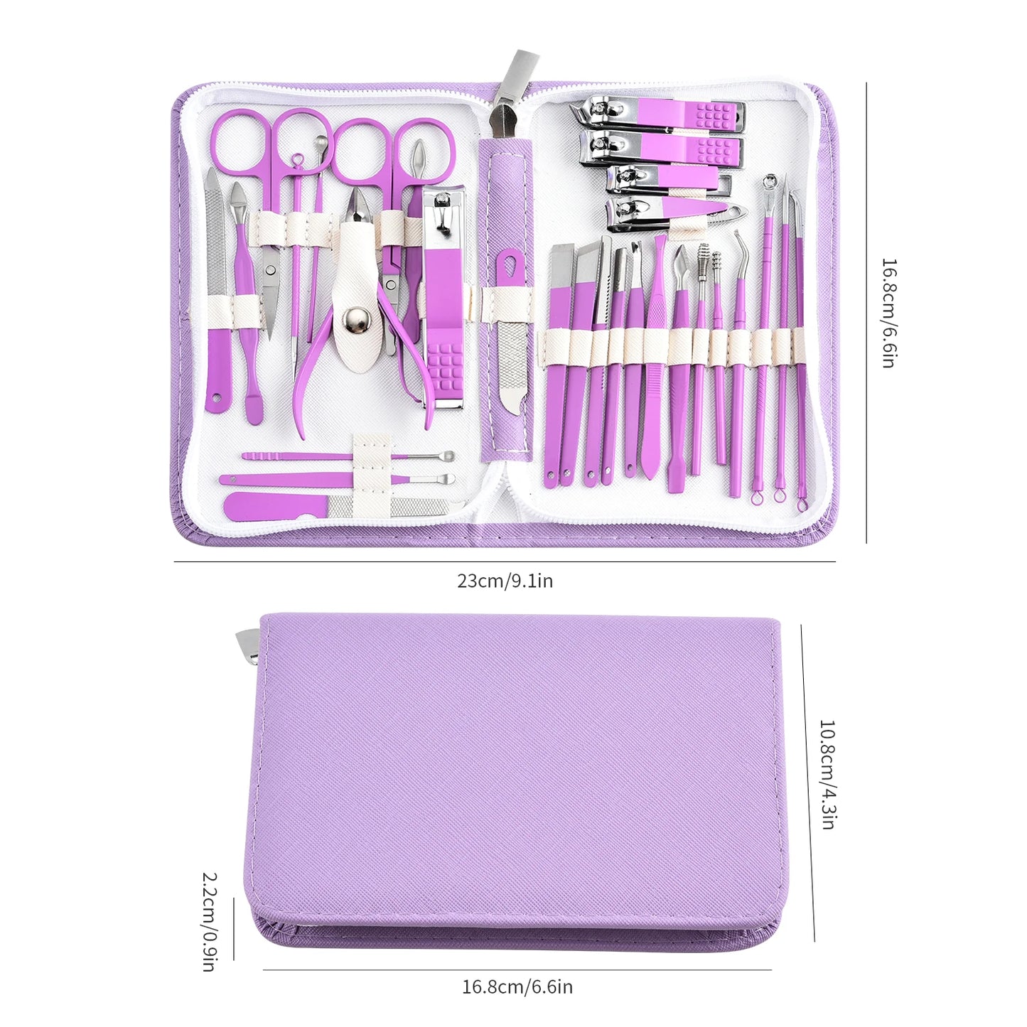 Purple Manicure Set Travel Kit Pink Case Stainless Steel