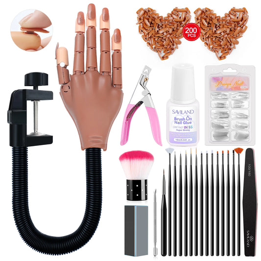 Saviland Nail Practice Hand Set With 200 Tips Glues Brush