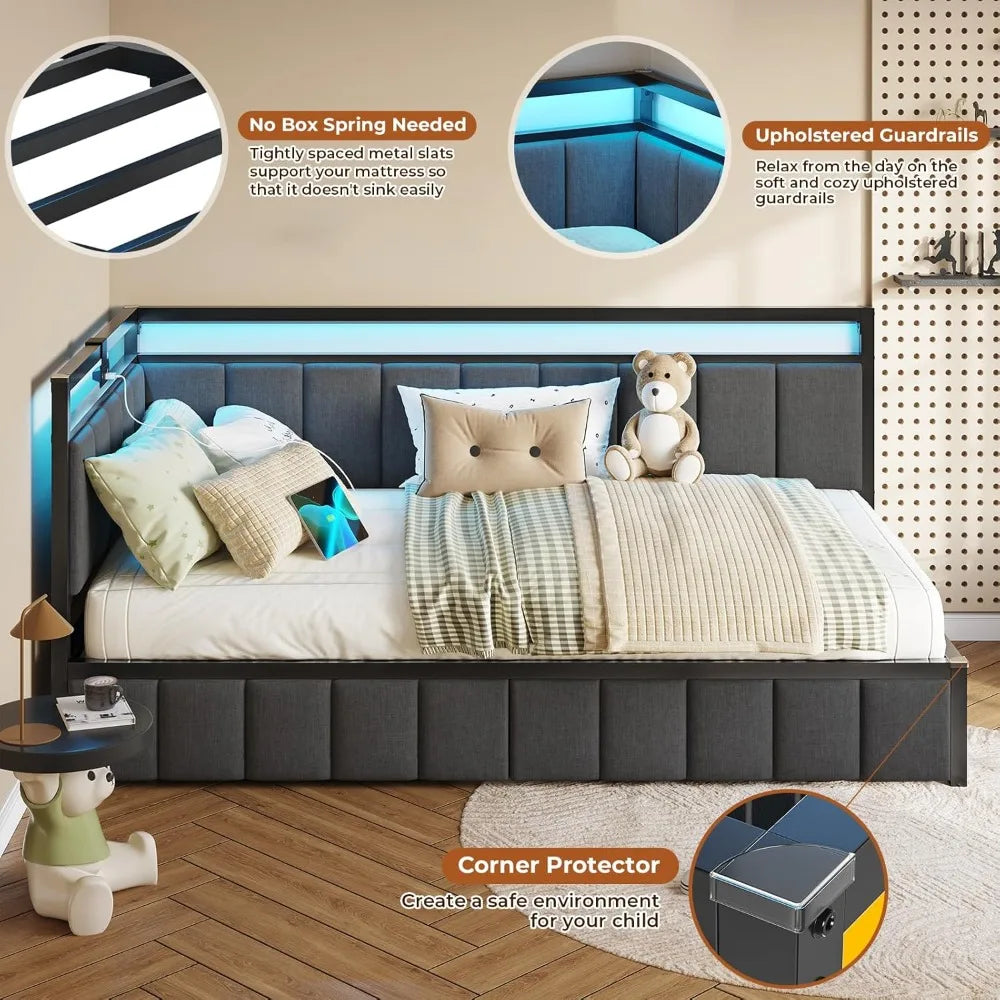 Twin XL Bed Frame With 2 Storage Drawers Charging Station