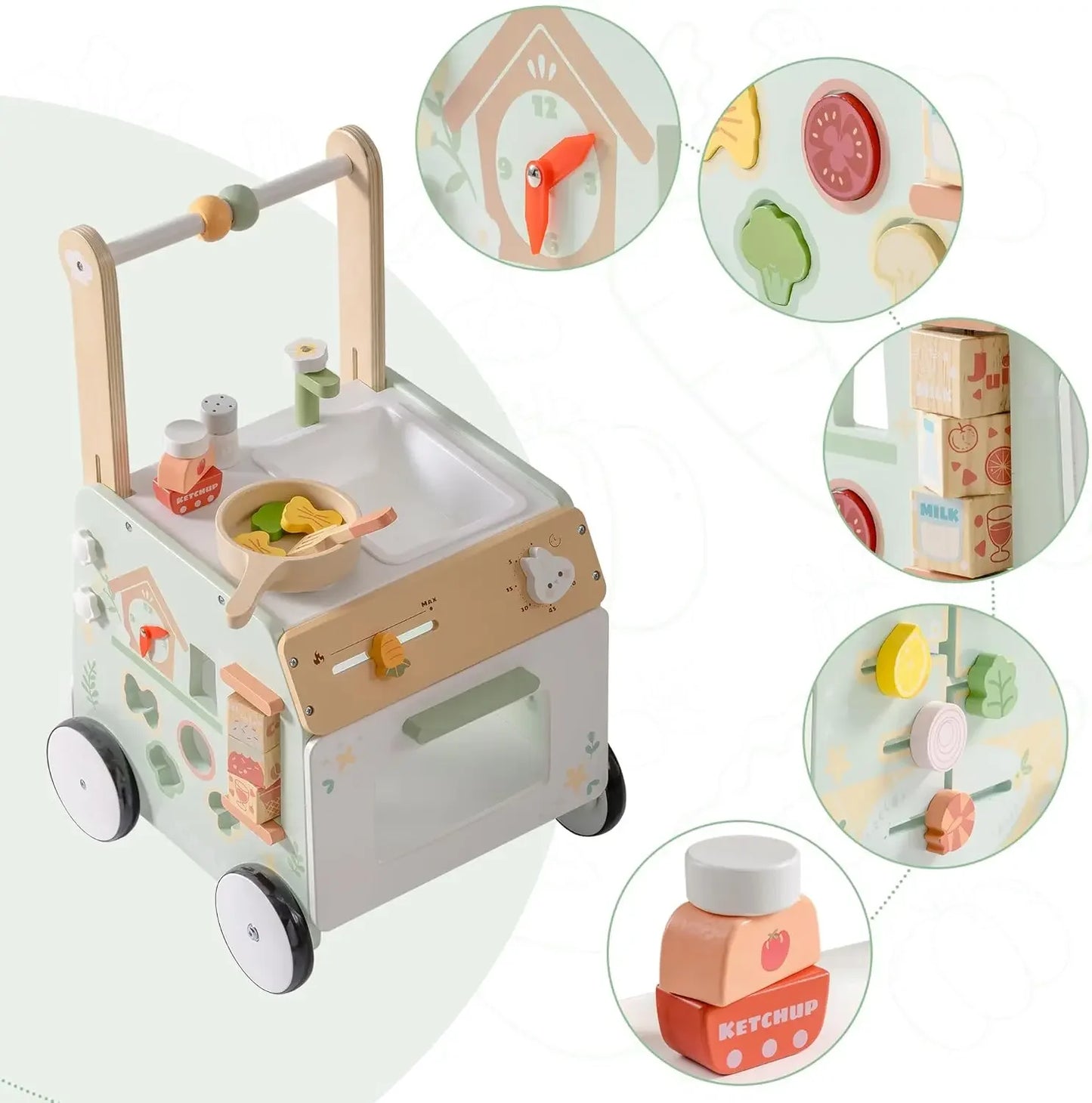 Robud Adjustable Height Wooden Baby Walker Push Toy for Kids