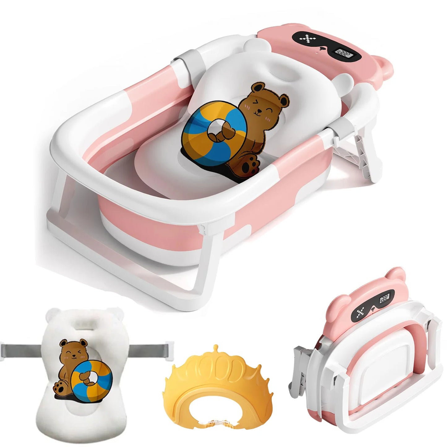 Foldable Baby Bath Tub with Cushion and Thermometer Set