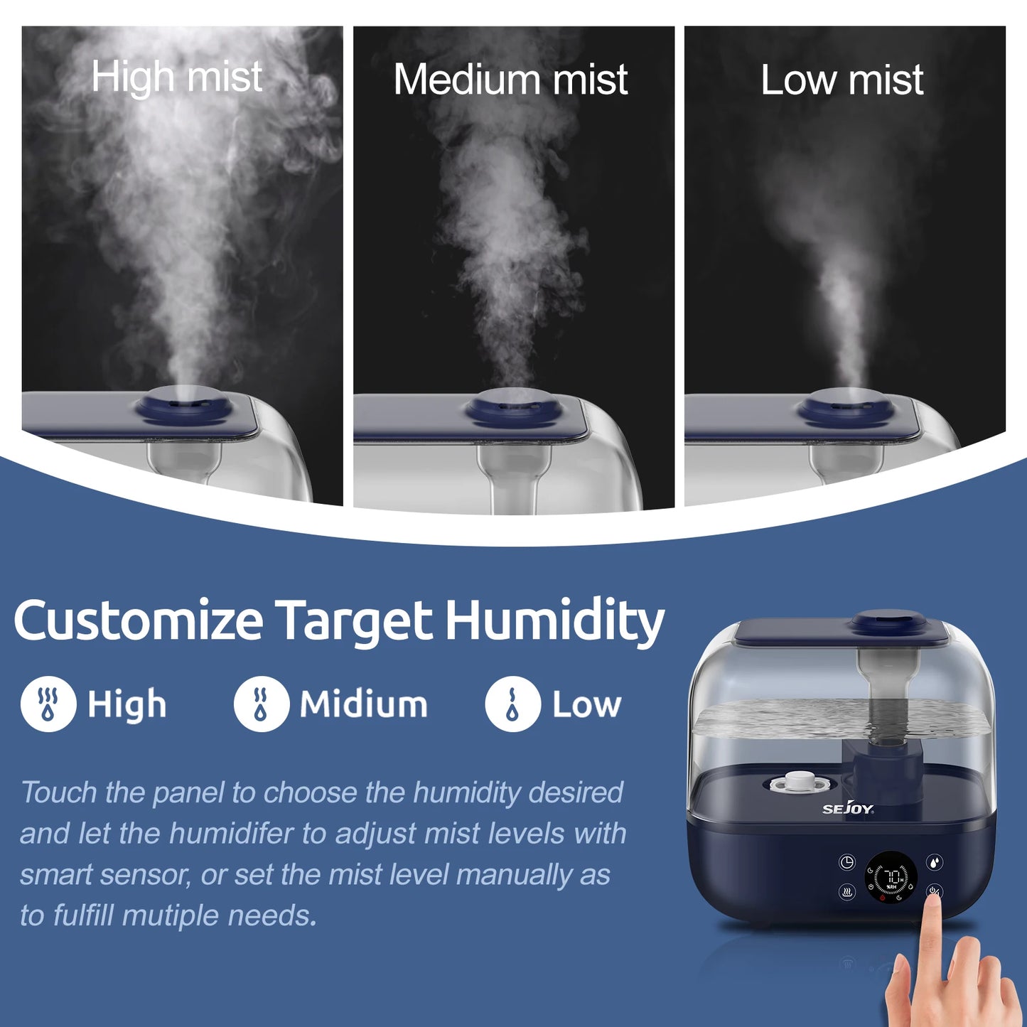 Sejoy 5L Ultrasonic Humidifier for Home and Bedroom Use